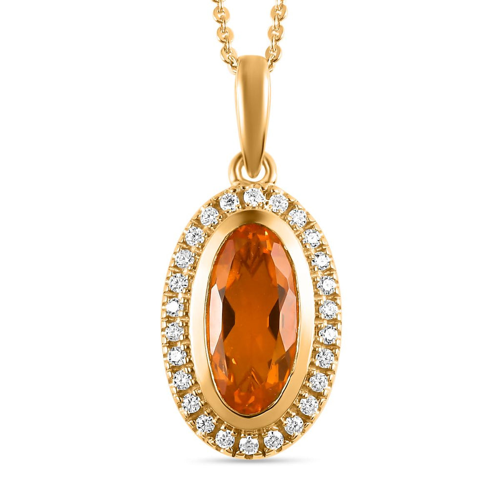 Purpurroter Feueropal und Moissanit-Anhänger mit Kette, 925 Silber Gelbgold Vermeil ca. 1.79 ct