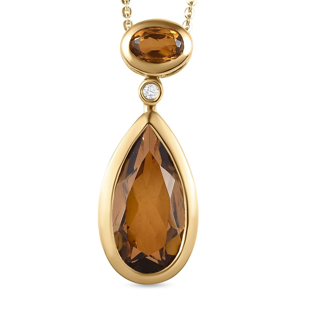 Champagner Triplette Quarz Anhänger mit Kette, 925 Silber vergoldet ca. 4.80 ct