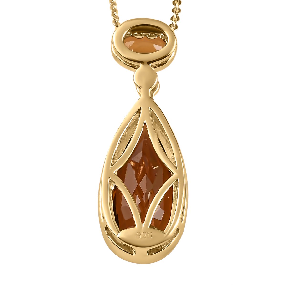 Champagner Triplette Quarz Anhänger mit Kette, 925 Silber vergoldet ca. 4.80 ct