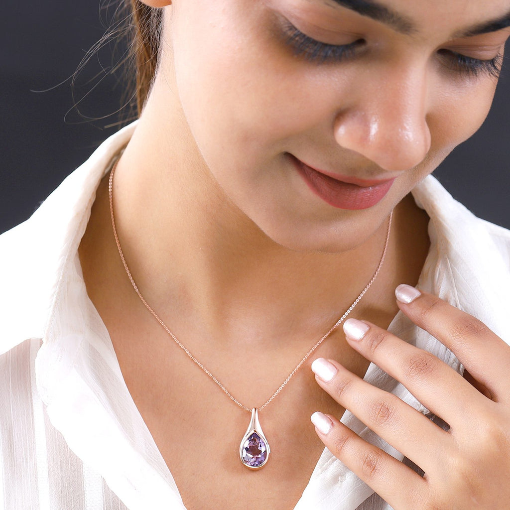 Rose de France Amethyst Anhänger mit Kette, 2er Set, 925 Silber Roségold Vermeil ca. 4,88 ct