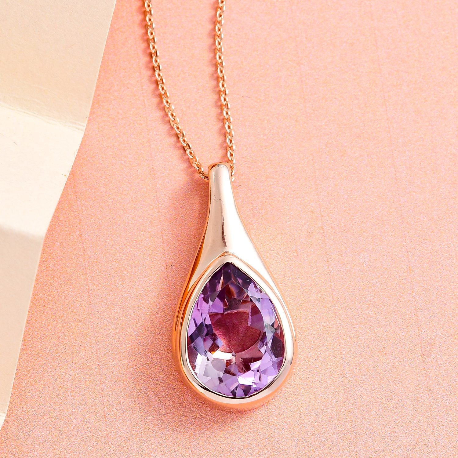 Rose de France Amethyst Anhänger mit Kette, 2er Set, 925 Silber Roségold Vermeil ca. 4,88 ct