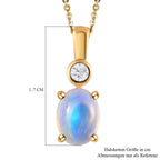 Natürlicher, äthiopischer Welo Opal und weißer Zirkon Anhänger mit Kette, 925 Silber vergoldet ca. 0.94 ct