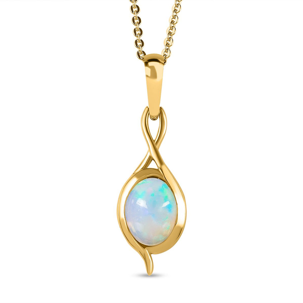 Natürlicher, äthiopischer Welo Opal Anhänger mit Kette, 925 Silber vergoldet ca. 0.85 ct