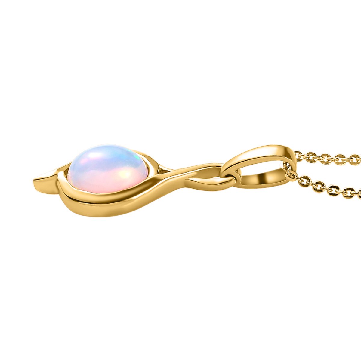 Natürlicher, äthiopischer Welo Opal Anhänger mit Kette, 925 Silber vergoldet ca. 0.85 ct