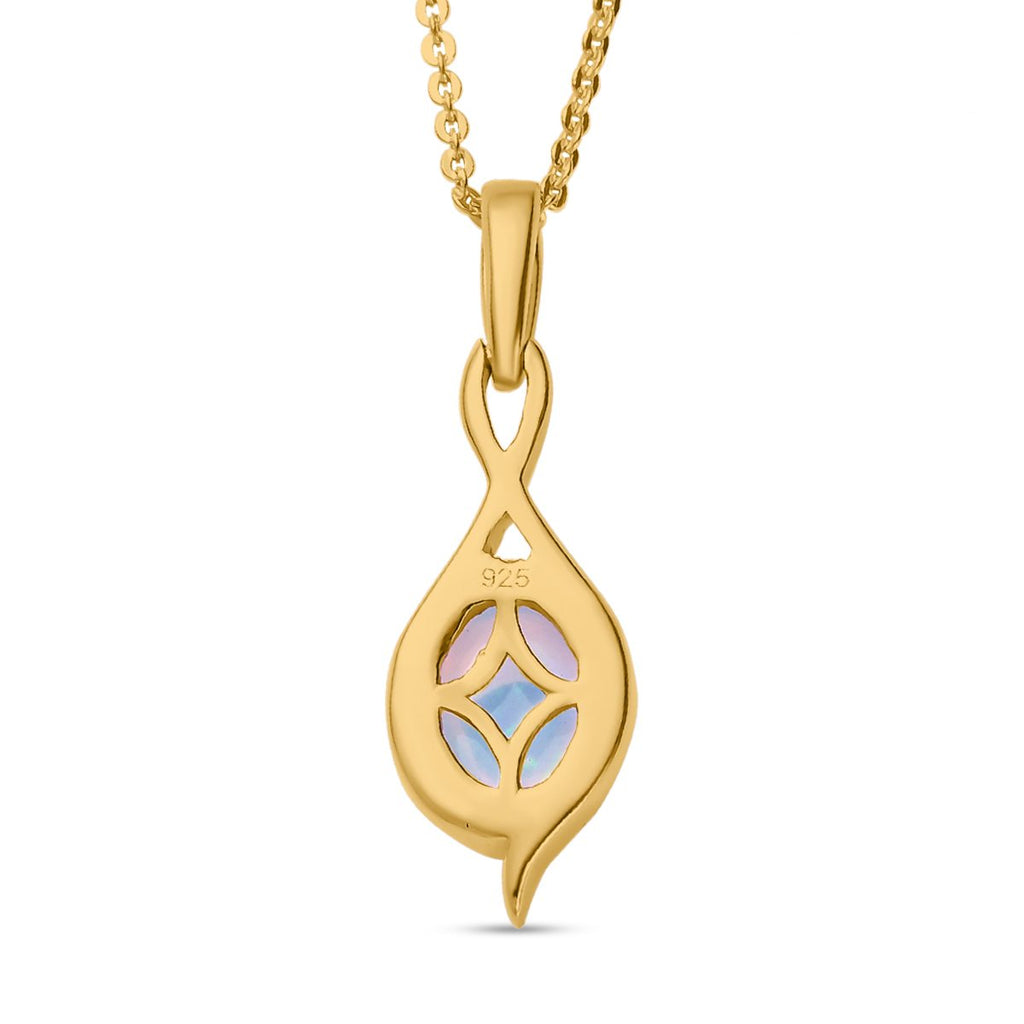 Natürlicher, äthiopischer Welo Opal Anhänger mit Kette, 925 Silber vergoldet ca. 0.85 ct