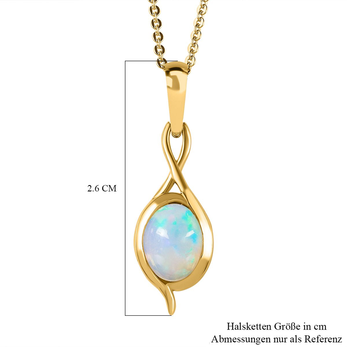 Natürlicher, äthiopischer Welo Opal Anhänger mit Kette, 925 Silber vergoldet ca. 0.85 ct