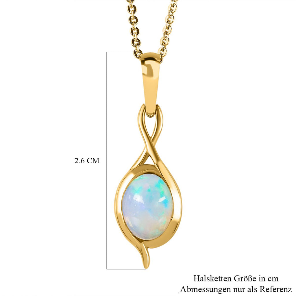 Natürlicher, äthiopischer Welo Opal Anhänger mit Kette, 925 Silber vergoldet ca. 0.85 ct