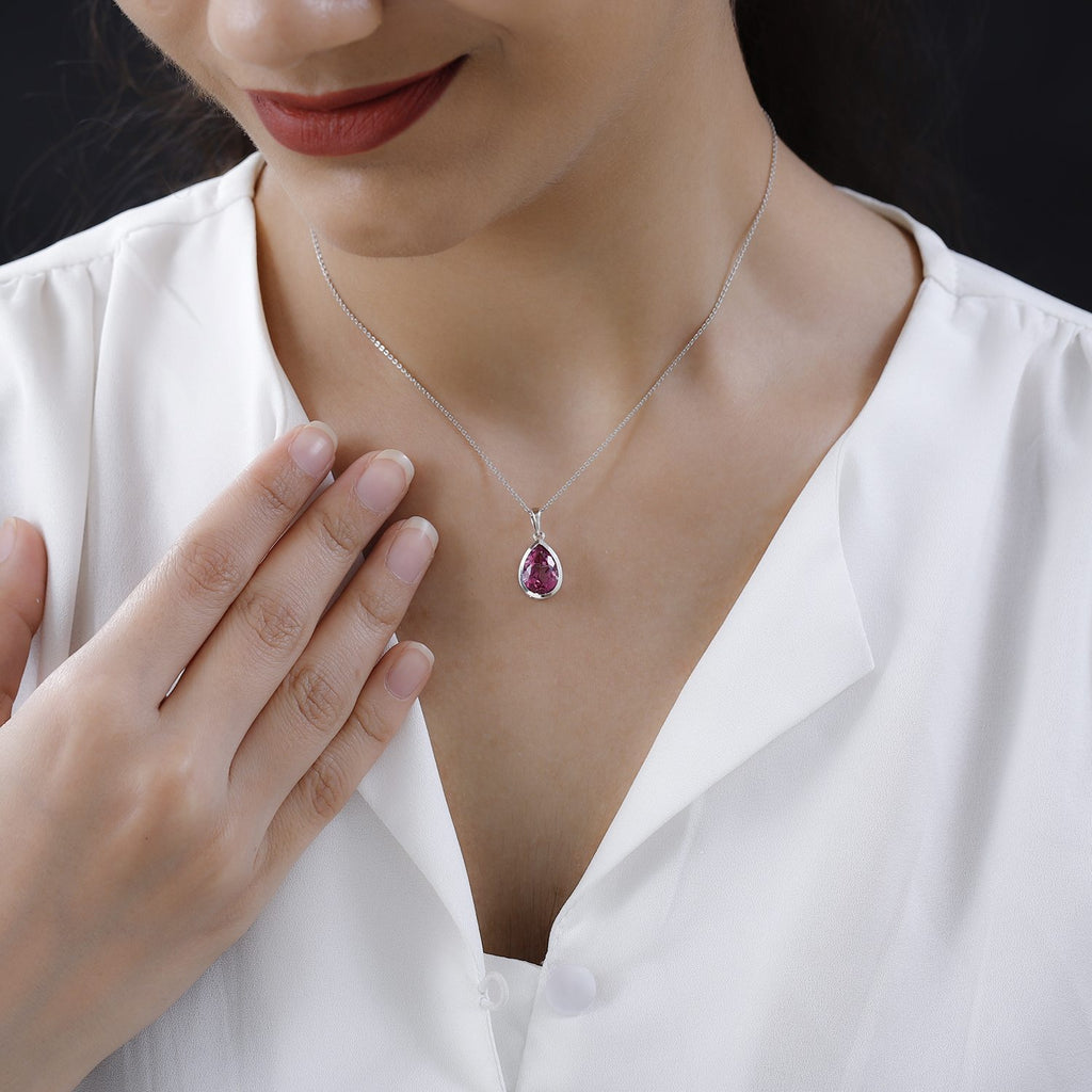 Rosa mystischer Topas Anhänger mit Kette, 925 Silber platiniert ca. 3.83 ct