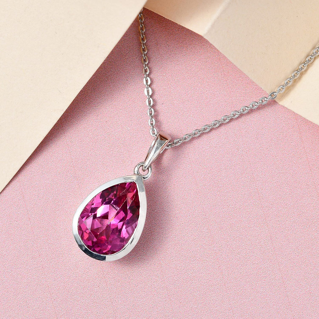 Rosa mystischer Topas Anhänger mit Kette, 925 Silber platiniert ca. 3.83 ct