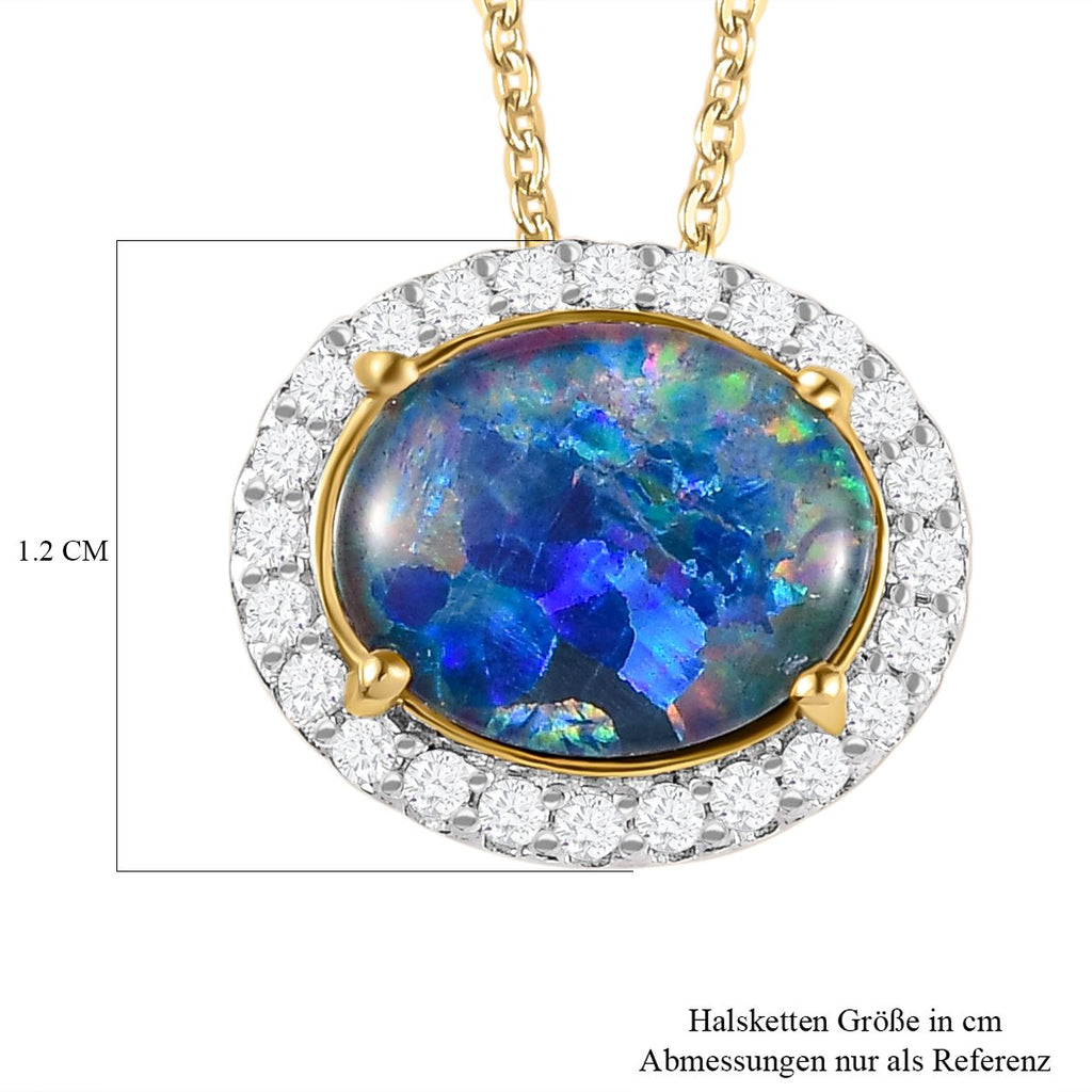 Boulder Opal Triplett und weißer Zirkon Anhänger mit Kette, 925 Silber vergoldet ca. 2.02 ct
