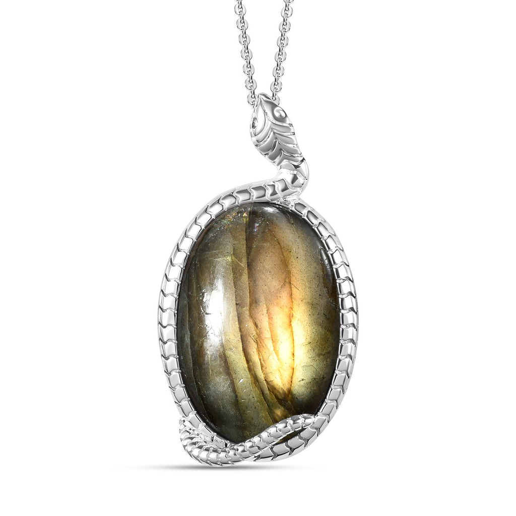Labradorit-Anhänger mit Kette, 925 Silber ca. 33.88 ct