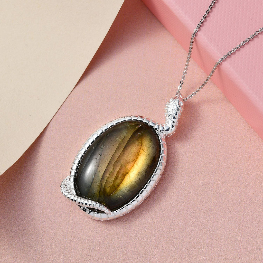 Labradorit-Anhänger mit Kette, 925 Silber ca. 33.88 ct