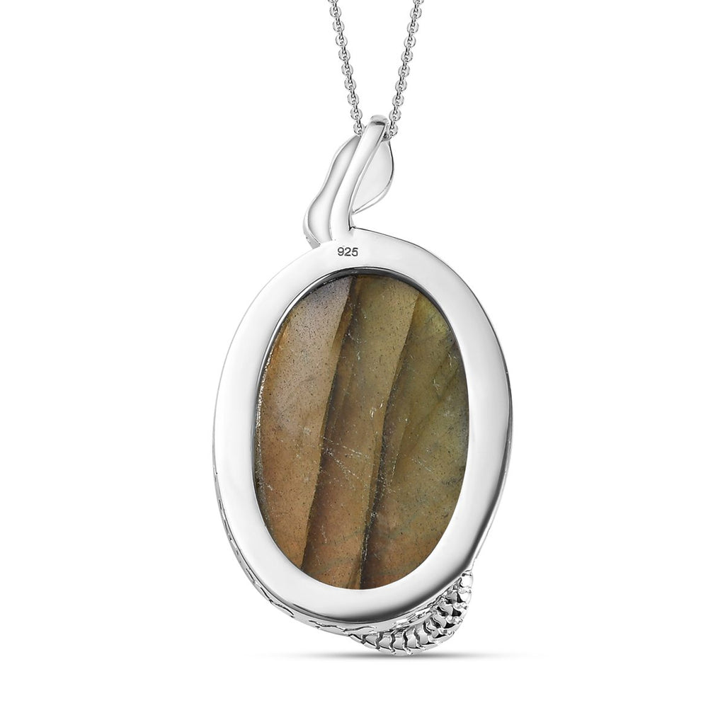 Labradorit-Anhänger mit Kette, 925 Silber ca. 33.88 ct
