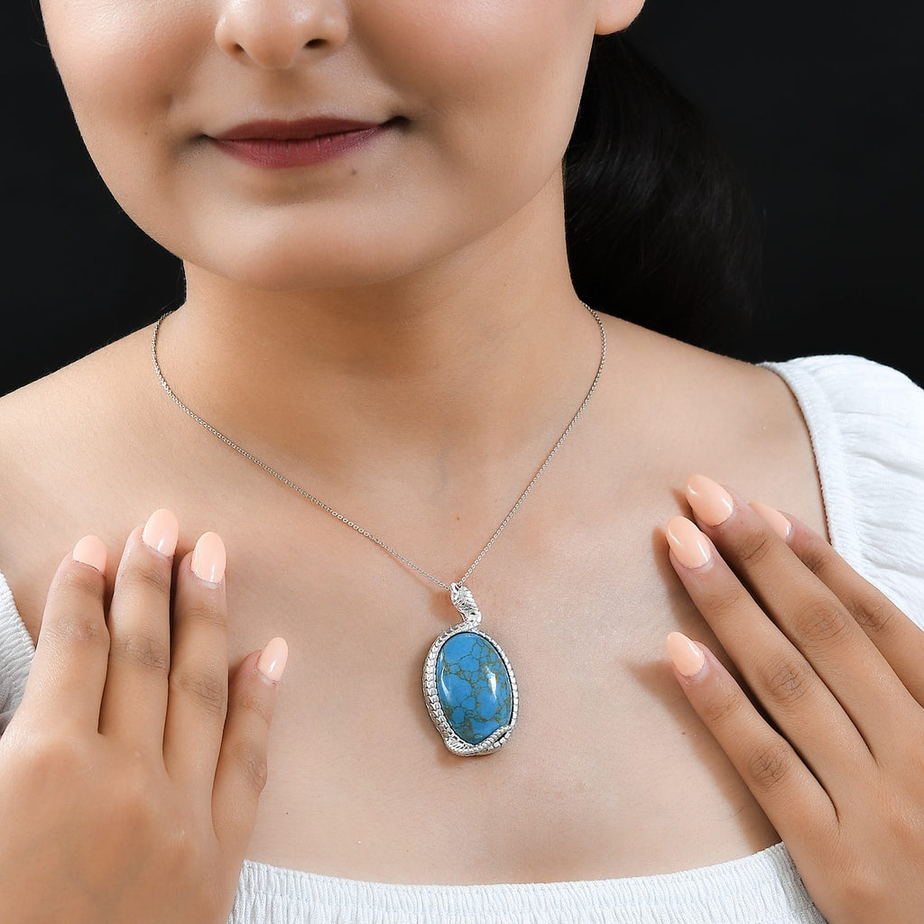 Blauer Mojave Türkis Anhänger mit Kette, 925 Silber ca. 27.64 ct