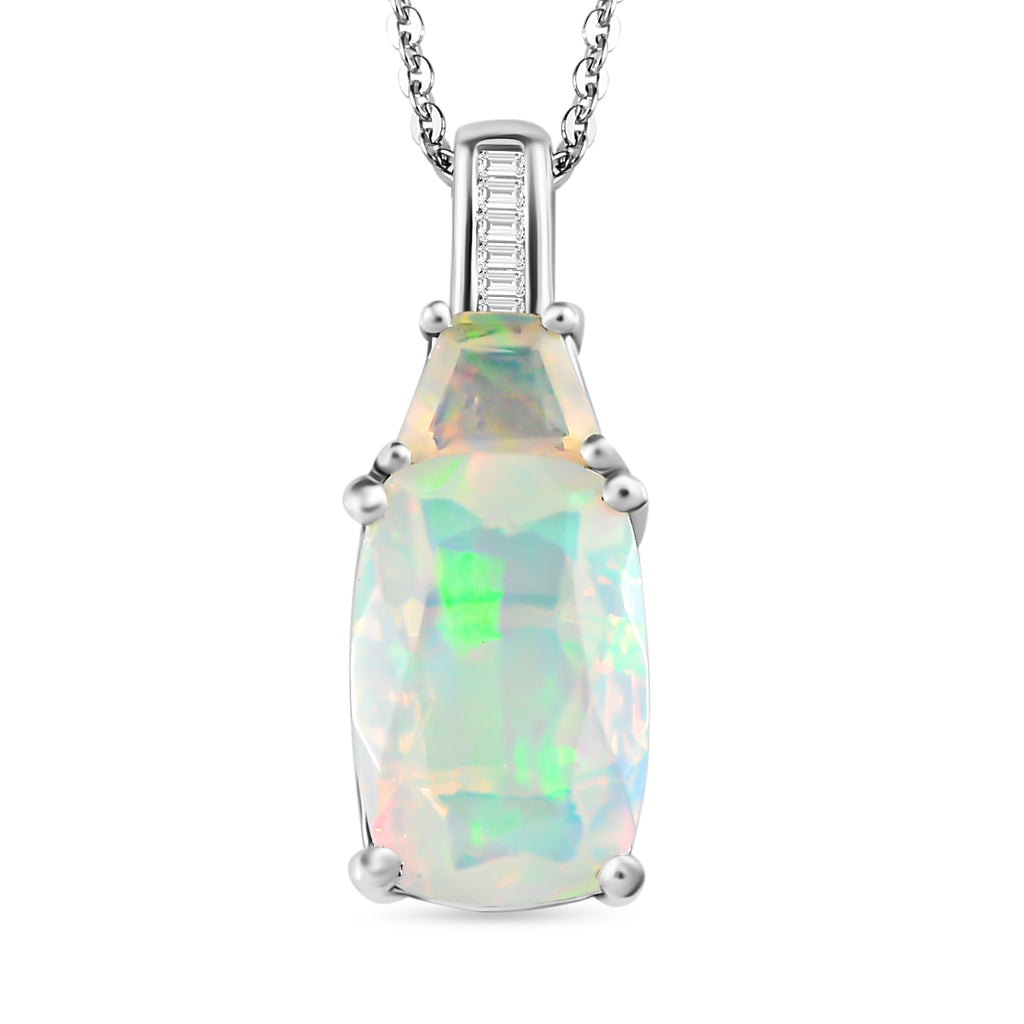 Natürlicher, äthiopischer Welo Opal Anhänger mit Kette, 925 Silber platiniert ca. 2.71 ct