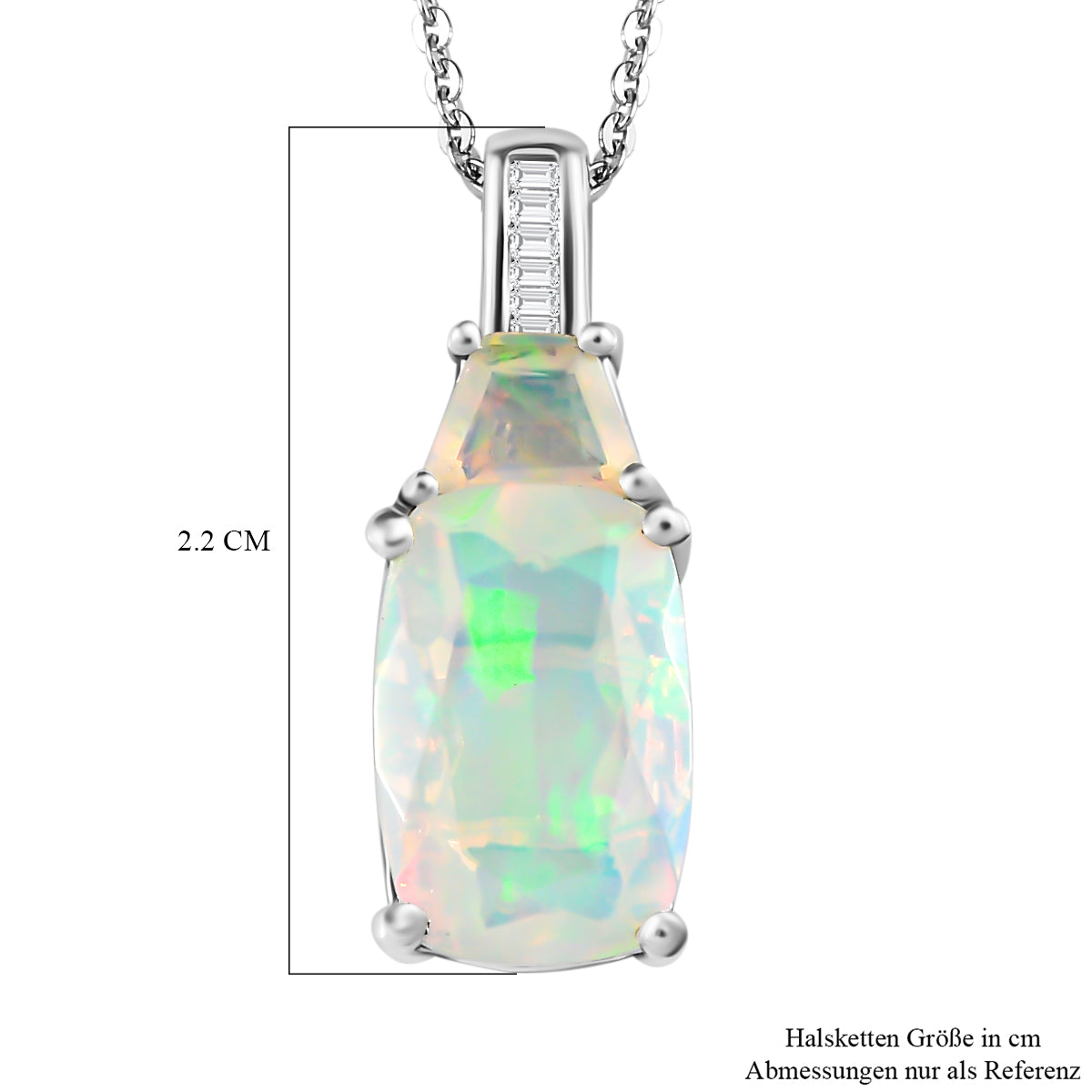 Natürlicher, äthiopischer Welo Opal Anhänger mit Kette, 925 Silber platiniert ca. 2.71 ct