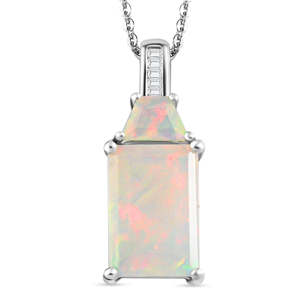 Natürlicher, äthiopischer Welo Opal Anhänger mit Kette, 925 Silber platiniert ca. 3.01 ct
