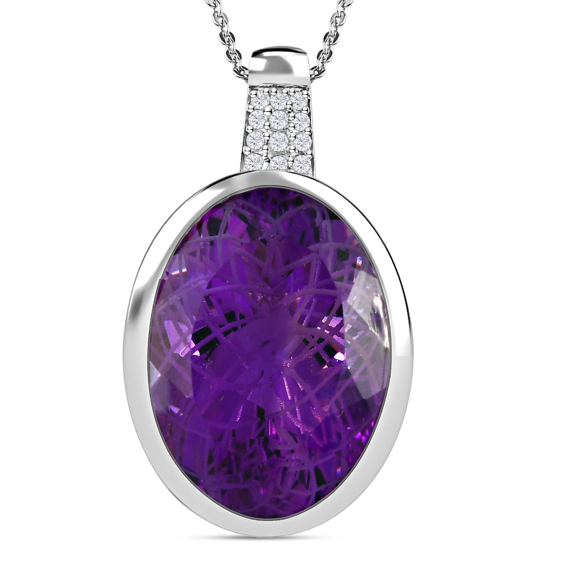 Rose de France Amethyst und weißer Zirkon Anhänger mit Kette, 925 Silber platiniert ca. 17.08 ct