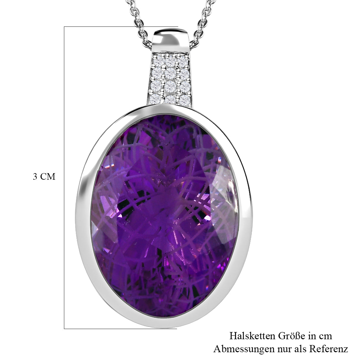 Rose de France Amethyst und weißer Zirkon Anhänger mit Kette, 925 Silber platiniert ca. 17.08 ct