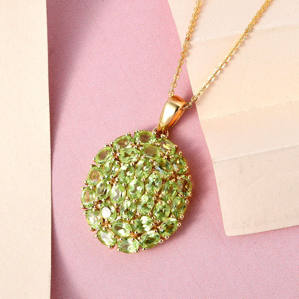 Peridot Anhänger mit Kette, 925 Silber Gelbgold Vermeil ca. 4,65 ct