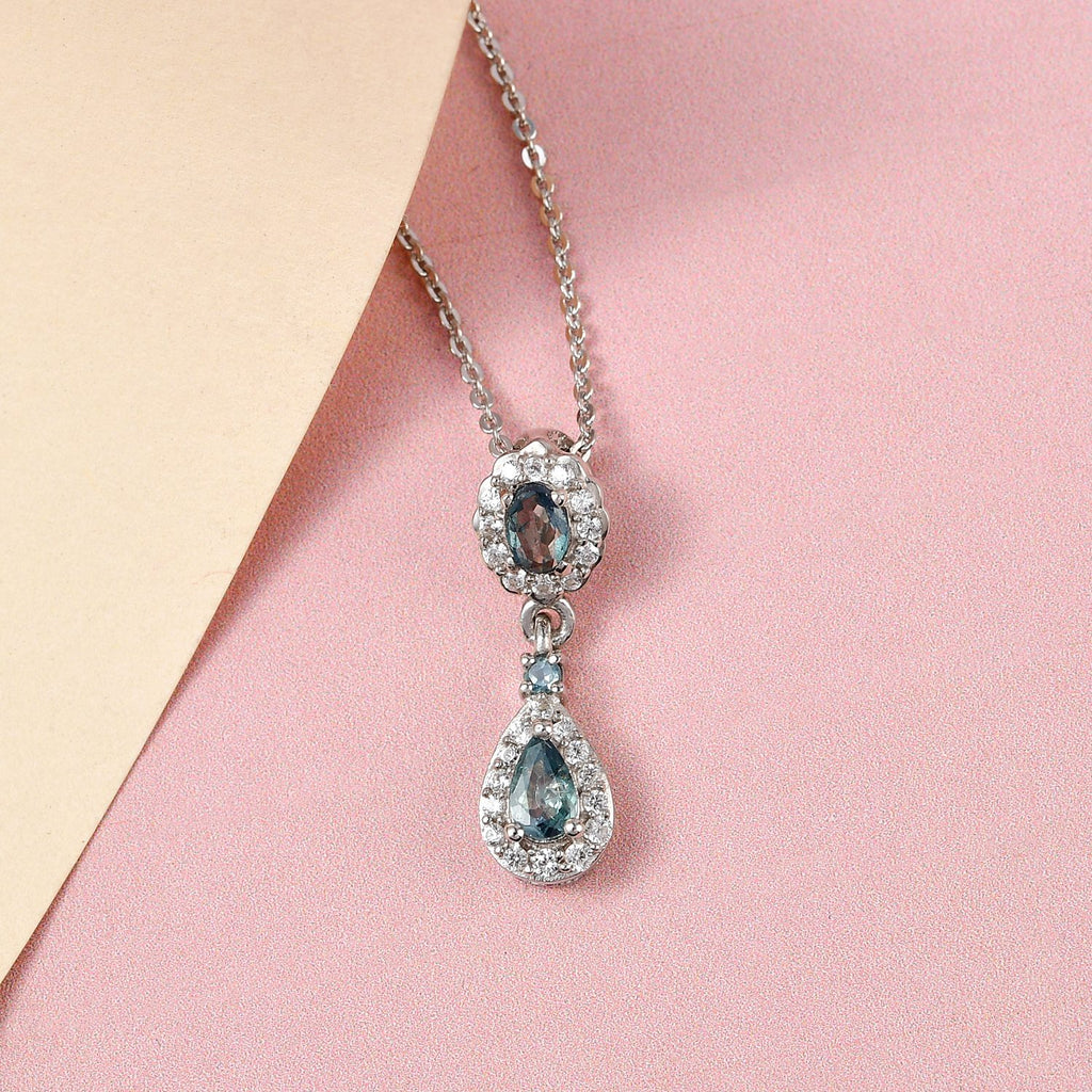 Alexandrit Anhänger mit Kette, 925 Silber platiniert ca. 0.71 ct