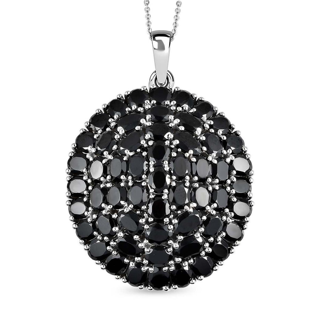 Schwarzer Spinell Anhänger mit Kette, 925 Silber platiniert ca. 28.47 ct