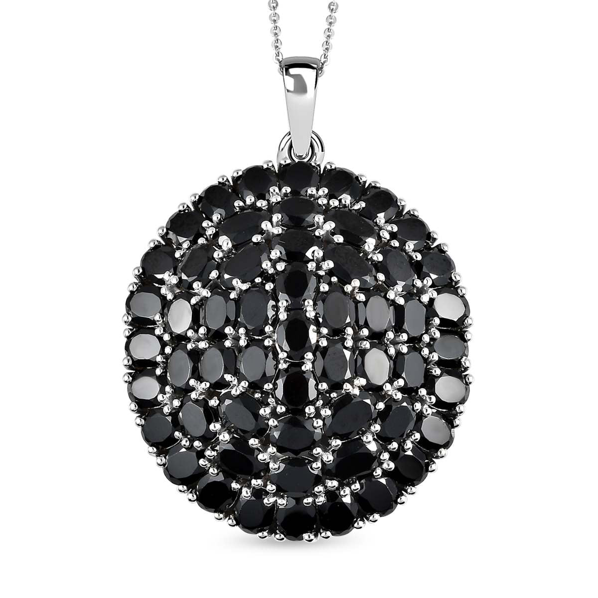 Schwarzer Spinell Anhänger mit Kette, 925 Silber platiniert ca. 28.47 ct