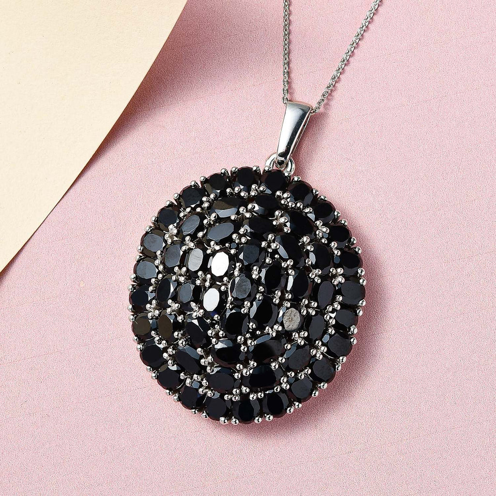 Schwarzer Spinell Anhänger mit Kette, 925 Silber platiniert ca. 28.47 ct