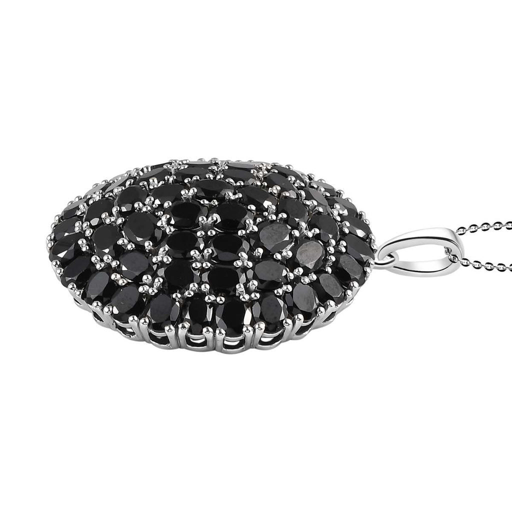 Schwarzer Spinell Anhänger mit Kette, 925 Silber platiniert ca. 28.47 ct