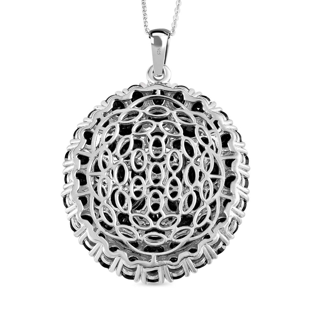 Schwarzer Spinell Anhänger mit Kette, 925 Silber platiniert ca. 28.47 ct