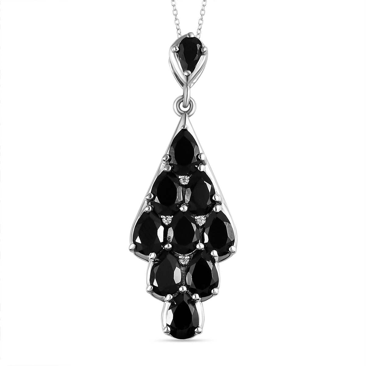 Schwarzer Spinell Anhänger mit Kette, 925 Silber platiniert ca. 4,67 ct