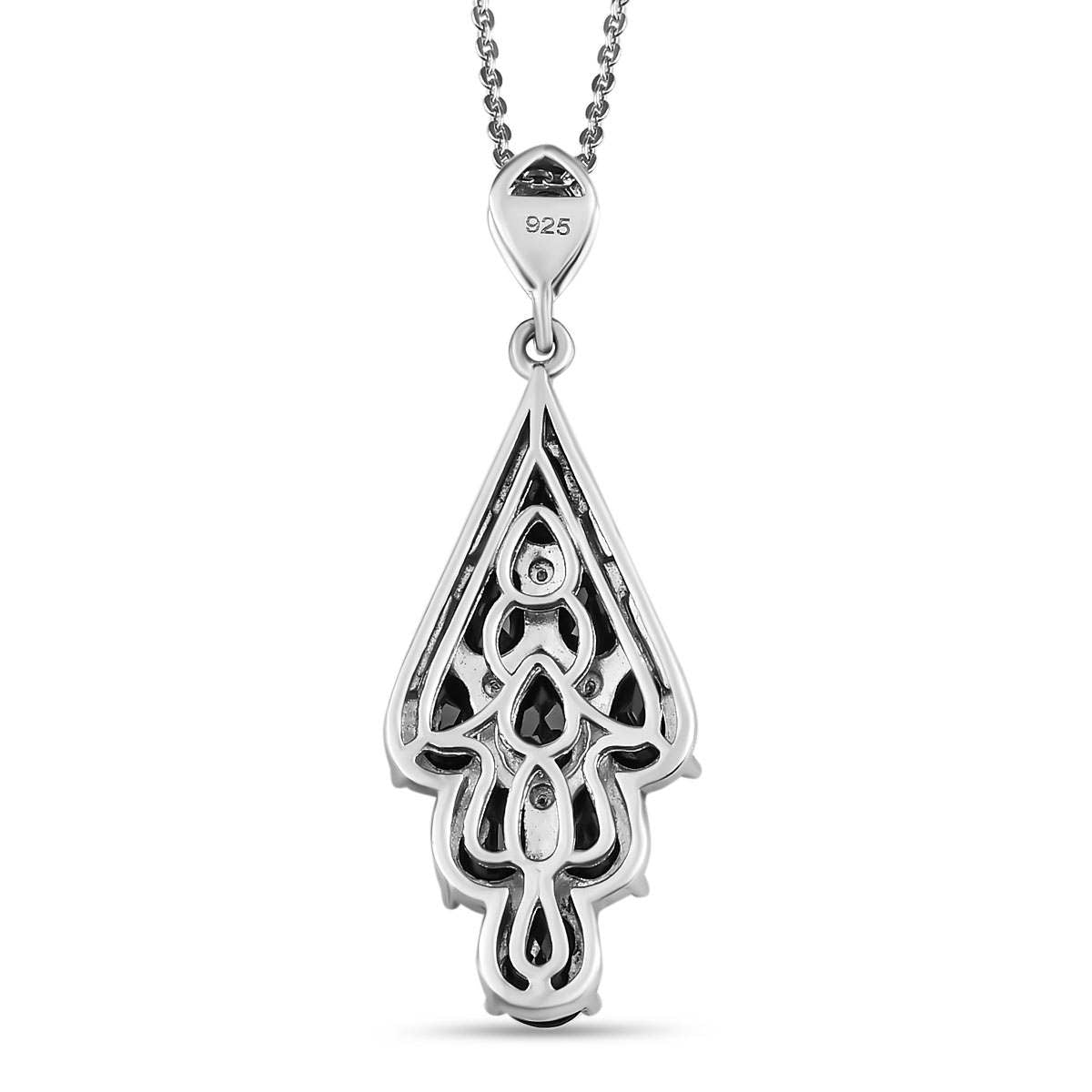 Schwarzer Spinell Anhänger mit Kette, 925 Silber platiniert ca. 4,67 ct