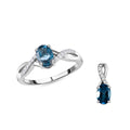 2er Set, London Blau Topas Anhänger und Ring, 925 Silber platiniert ca. 2,03 ct