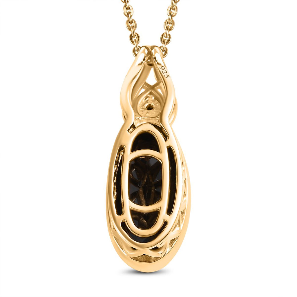 Schwarzer Spinell Anhänger mit Kette, 925 Silber vergoldet ca. 4.07 ct