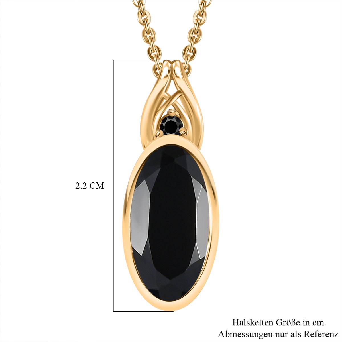 Schwarzer Spinell Anhänger mit Kette, 925 Silber vergoldet ca. 4.07 ct