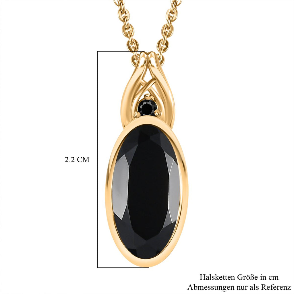 Schwarzer Spinell Anhänger mit Kette, 925 Silber vergoldet ca. 4.07 ct
