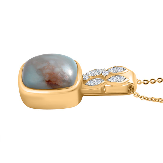 Zimbaprase und weißer Zirkon Anhänger mit Kette, 925 Silber Gelbgold Vermeil ca. 3.86 ct