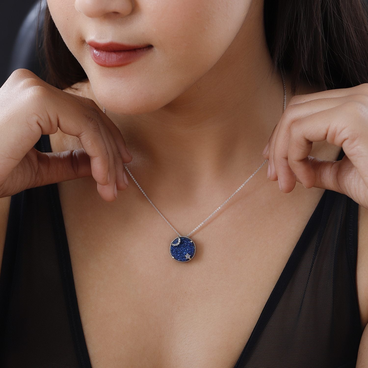 GP Celestial Kollektion - Blauer Drusen Quarz und Tansanit Anhänger mit Kette, 925 Silber platiniert ca. 8.85 ct