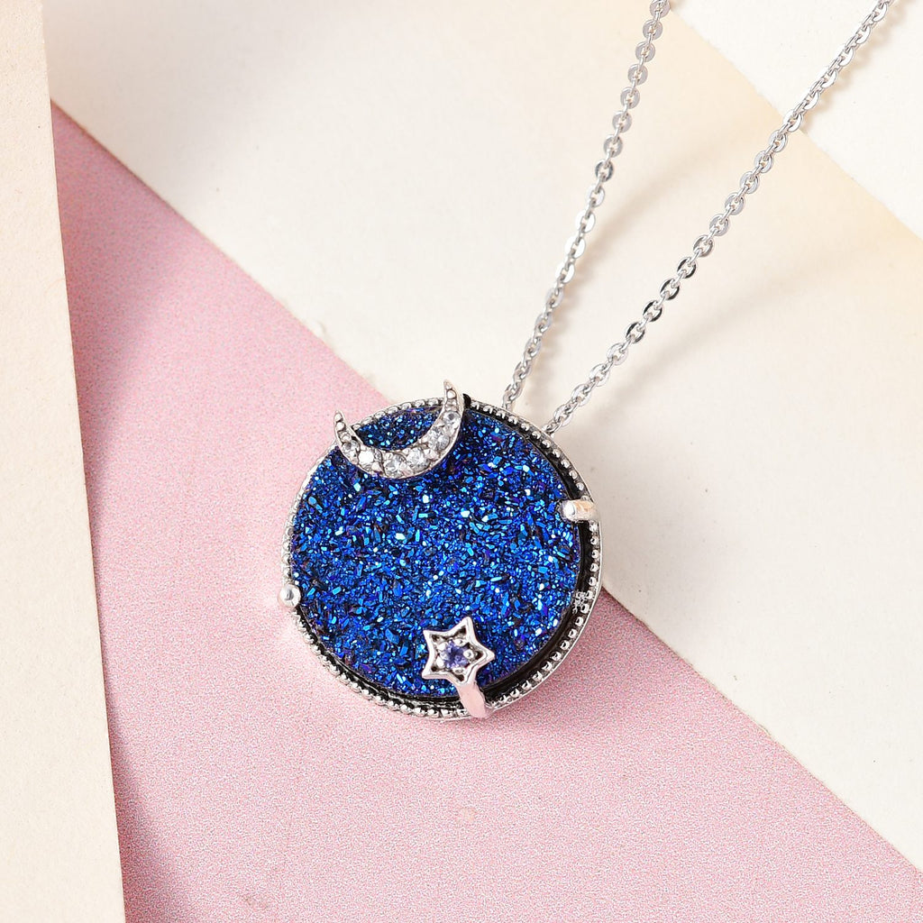 GP Celestial Kollektion - Blauer Drusen Quarz und Tansanit Anhänger mit Kette, 925 Silber platiniert ca. 8.85 ct