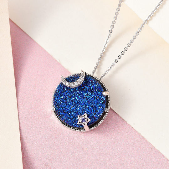 GP Celestial Kollektion - Blauer Drusen Quarz und Tansanit Anhänger mit Kette, 925 Silber platiniert ca. 8.85 ct