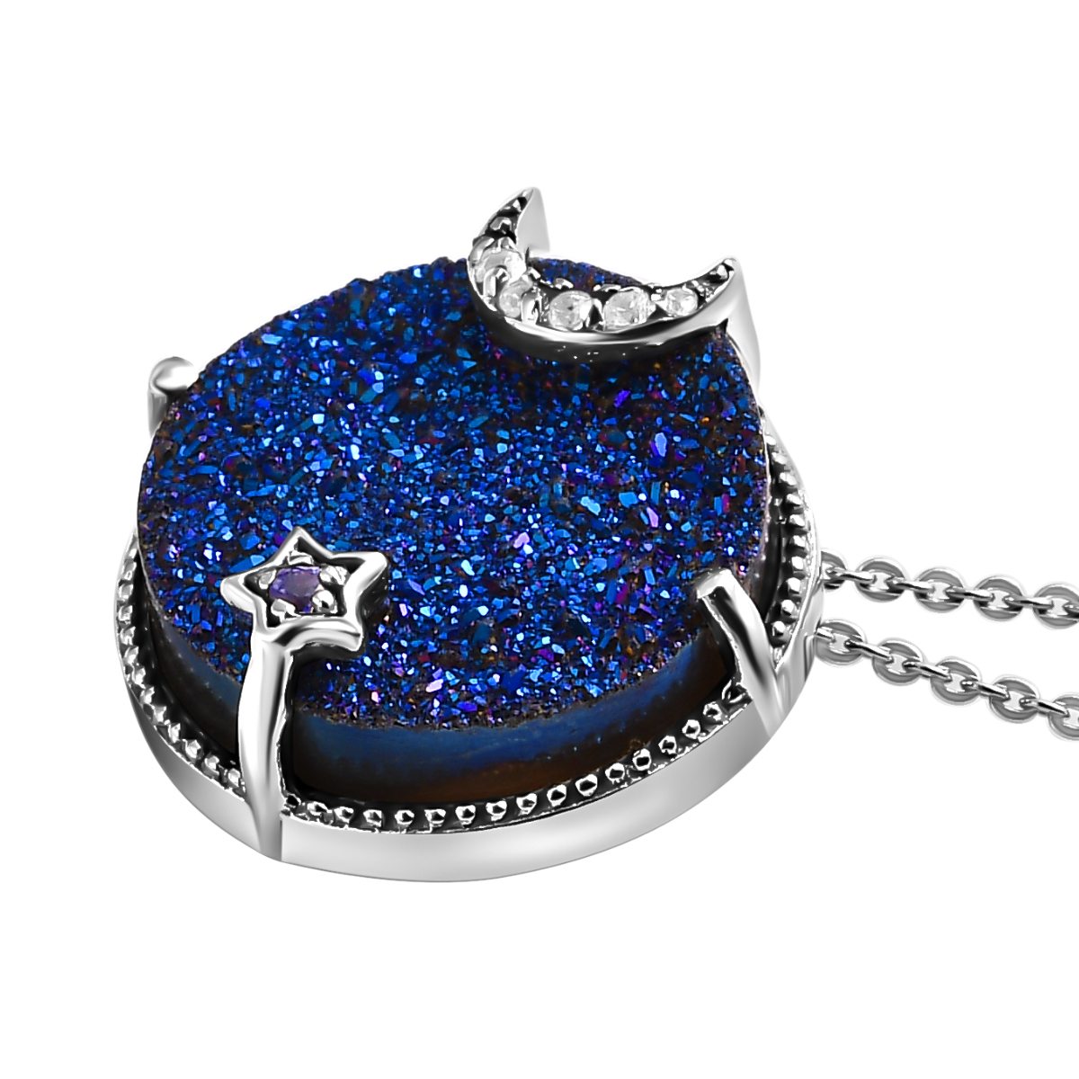 GP Celestial Kollektion - Blauer Drusen Quarz und Tansanit Anhänger mit Kette, 925 Silber platiniert ca. 8.85 ct