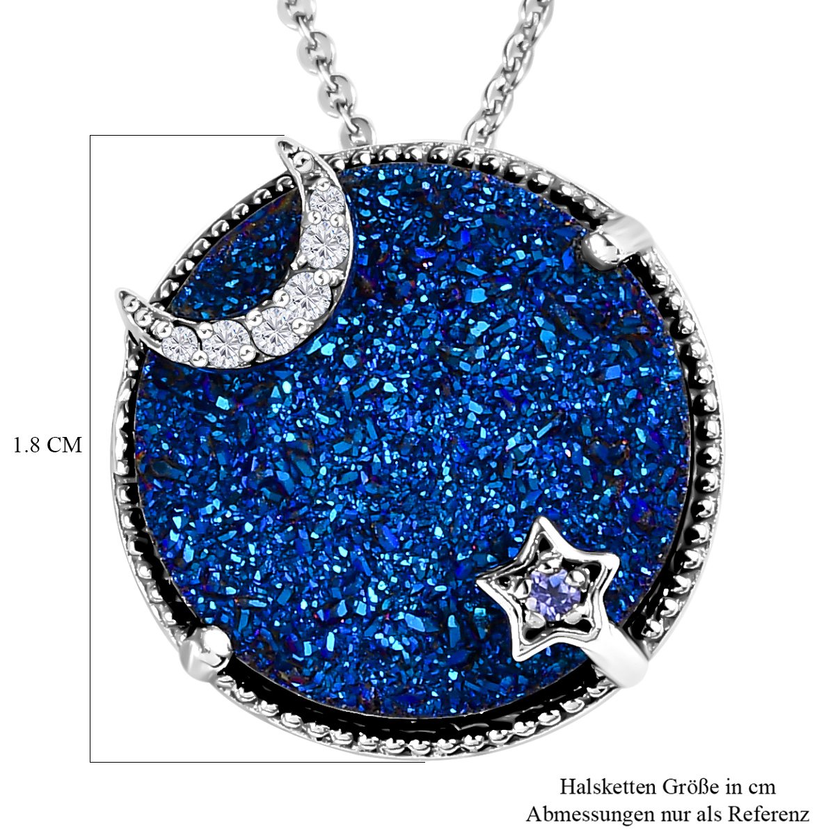 GP Celestial Kollektion - Blauer Drusen Quarz und Tansanit Anhänger mit Kette, 925 Silber platiniert ca. 8.85 ct