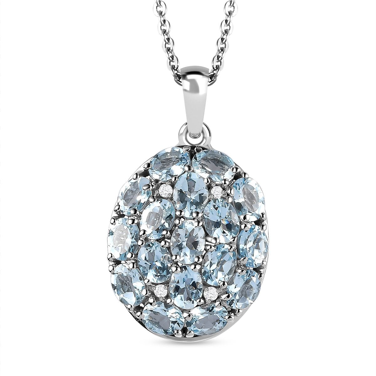 Santamaria Aquamarin, weißer Zirkon Anhänger mit Kette, 925 Silber platiniert ca. 2.68 ct