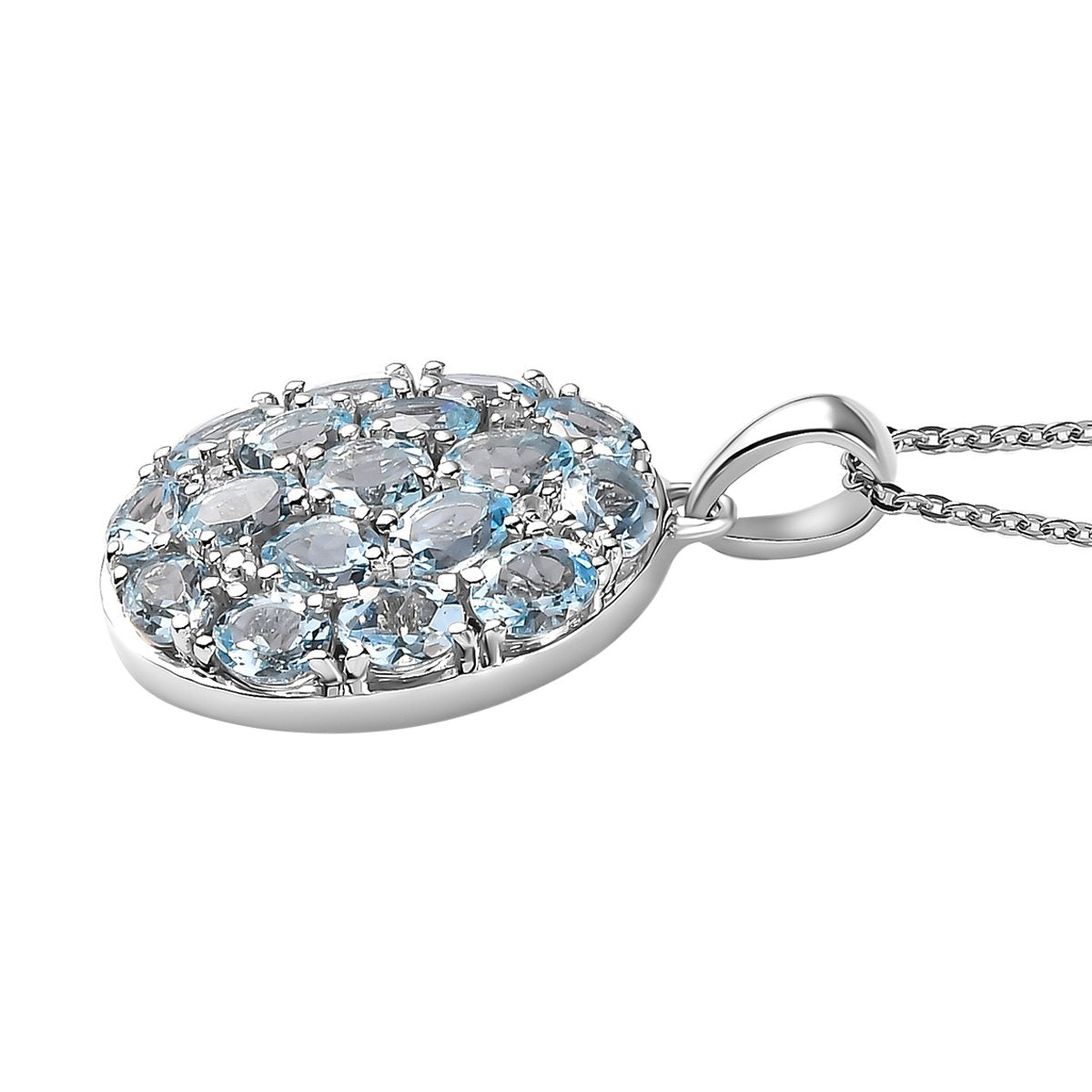 Santamaria Aquamarin, weißer Zirkon Anhänger mit Kette, 925 Silber platiniert ca. 2.68 ct