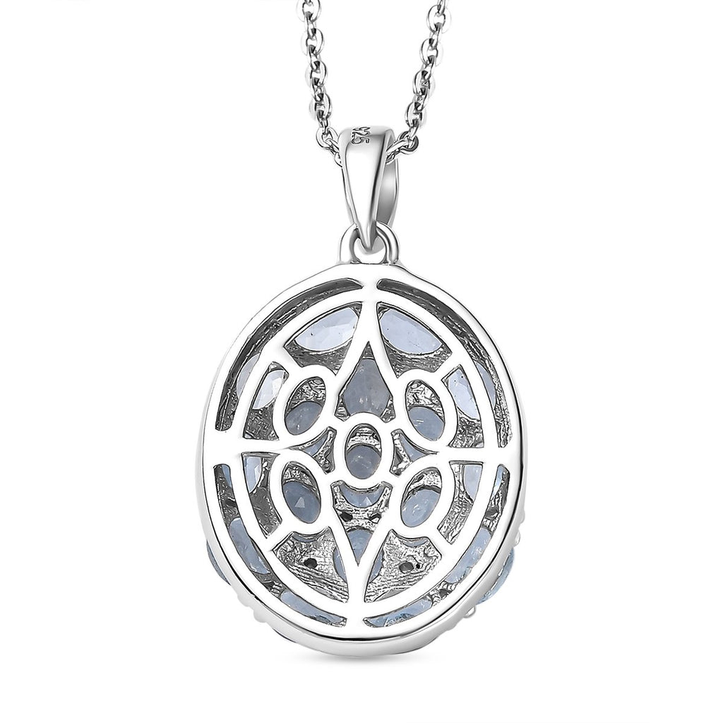 Santamaria Aquamarin, weißer Zirkon Anhänger mit Kette, 925 Silber platiniert ca. 2.68 ct
