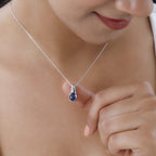 Blauer Stern Saphir (Diffundierter), weißer Zirkon Anhanger mit Kette, 925 Silber platiniert ca. 2.16 ct