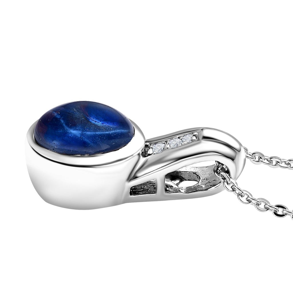 Blauer Stern Saphir (Diffundierter), weißer Zirkon Anhanger mit Kette, 925 Silber platiniert ca. 2.16 ct