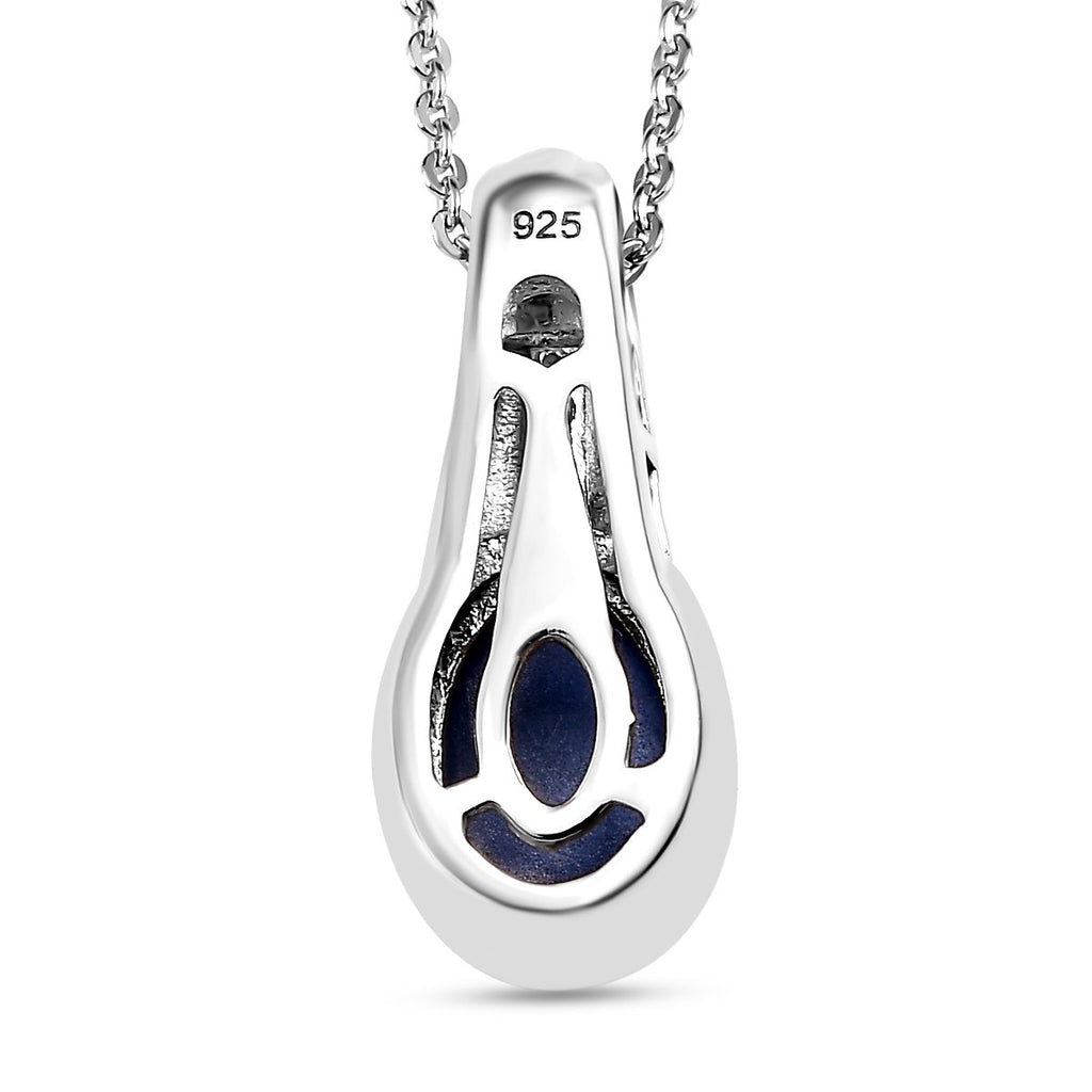 Blauer Stern Saphir (Diffundierter), weißer Zirkon Anhanger mit Kette, 925 Silber platiniert ca. 2.16 ct