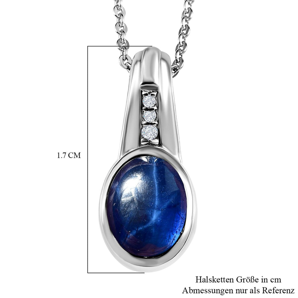 Blauer Stern Saphir (Diffundierter), weißer Zirkon Anhanger mit Kette, 925 Silber platiniert ca. 2.16 ct