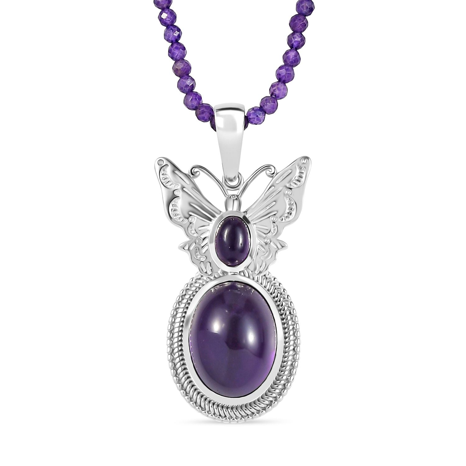 AAA Afrikanischer Amethyst Anhänger mit Kette ca. 50 cm + 5 cm Extender, 925 Silber rhodiniert ca. 42.50 ct